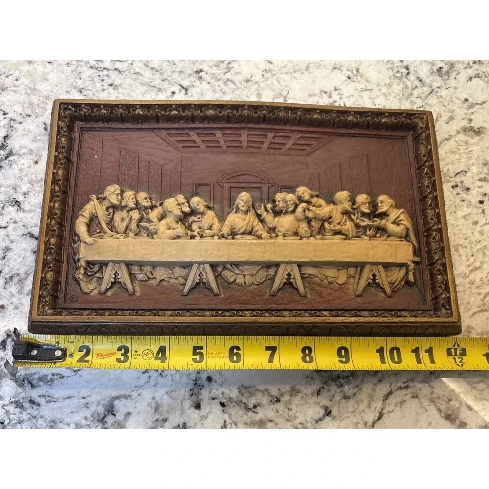 Vintage DaVinci's Last Supper resin plaque Jesus Christianity Judas ~Please Read